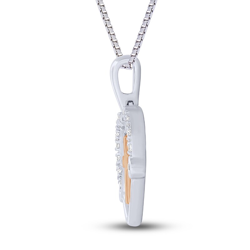 Main Image 2 of Diamond Heart/Cross Necklace 1/10 ct tw Sterling Silver & 10K Rose Gold 18"