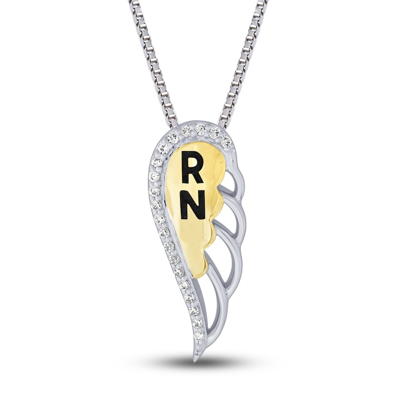 Main Image 1 of Diamond Angel/RN Necklace 1/15 ct tw Round-cut Sterling Silver & 10K Yellow Gold 18"