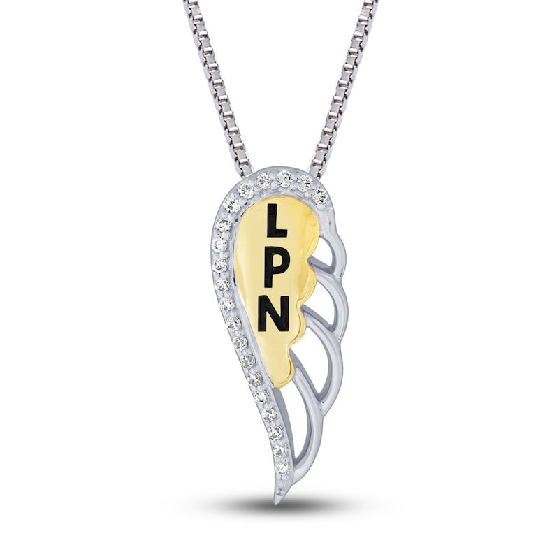 Main Image 1 of Diamond Angel/LPN Necklace 1/15 ct tw Round-cut Sterling Silver & 10K Yellow Gold 18"