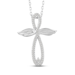 Diamond Angel Cross Necklace 1/15 ct tw Sterling Silver 18&quot;