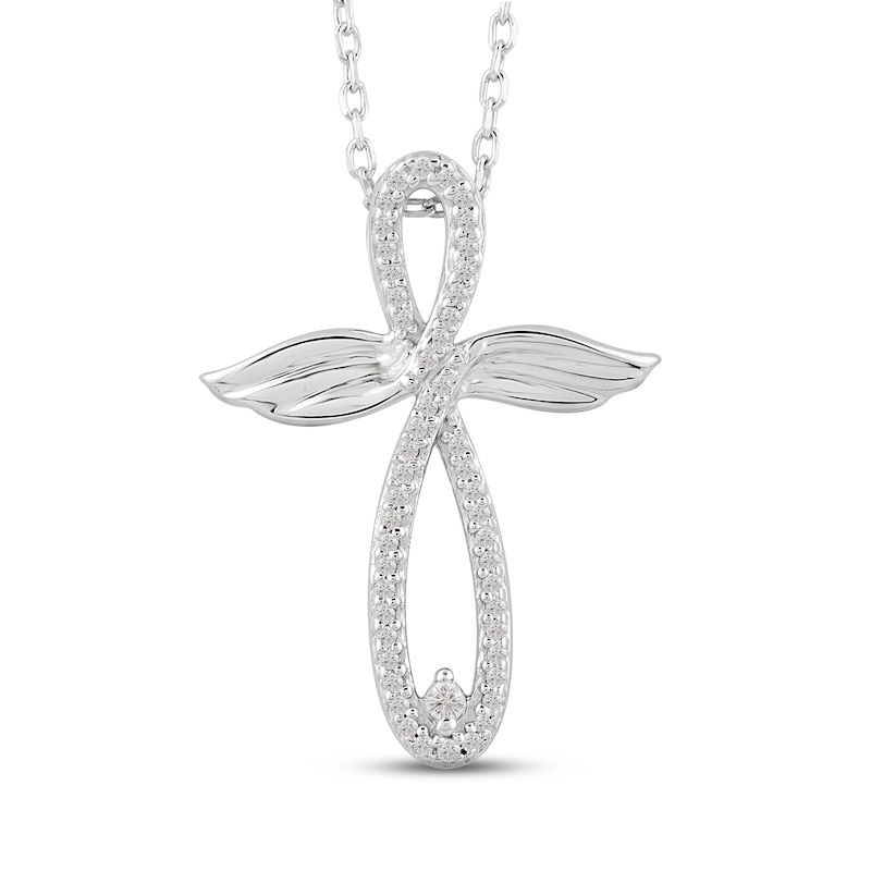 Main Image 1 of Diamond Angel Cross Necklace 1/15 ct tw Sterling Silver 18"
