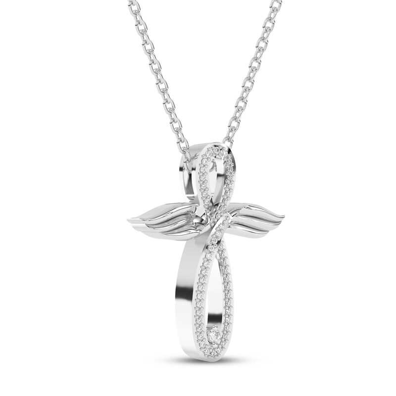 Main Image 2 of Diamond Angel Cross Necklace 1/15 ct tw Sterling Silver 18"