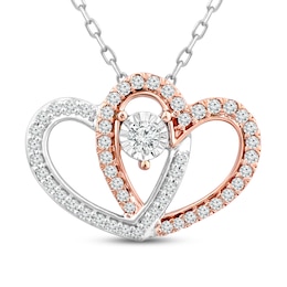 Diamond Double Heart Necklace 1/4 ct tw 10K Two-Tone Gold 18"