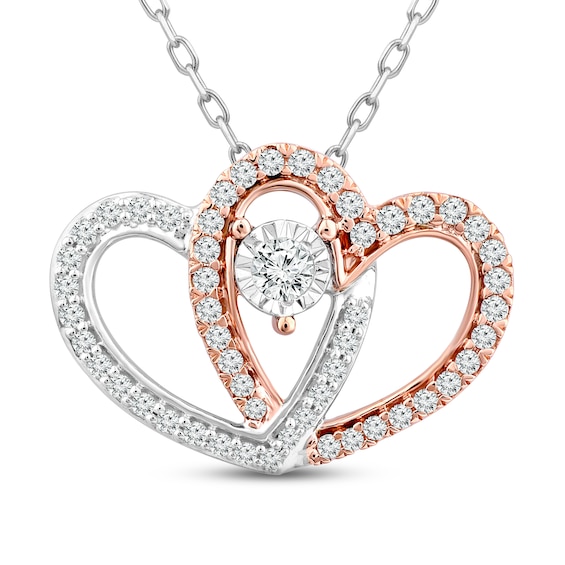 Diamond Double Heart Necklace 1/4 ct tw 10K Two-Tone Gold 18"