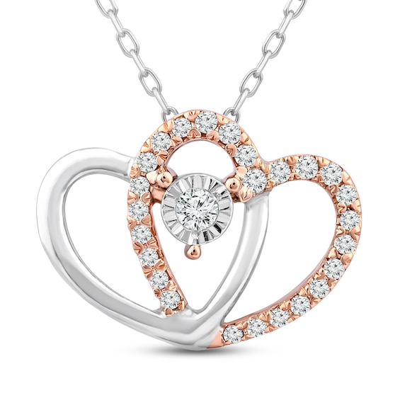 Diamond Heart Necklace 1/10 ct tw Round-Cut 10K Two-Tone Gold 18"