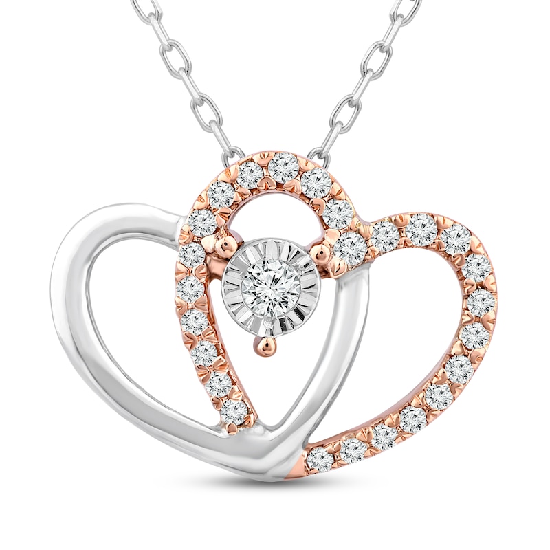Main Image 1 of Diamond Heart Necklace 1/10 ct tw Round-Cut 10K Two-Tone Gold 18"