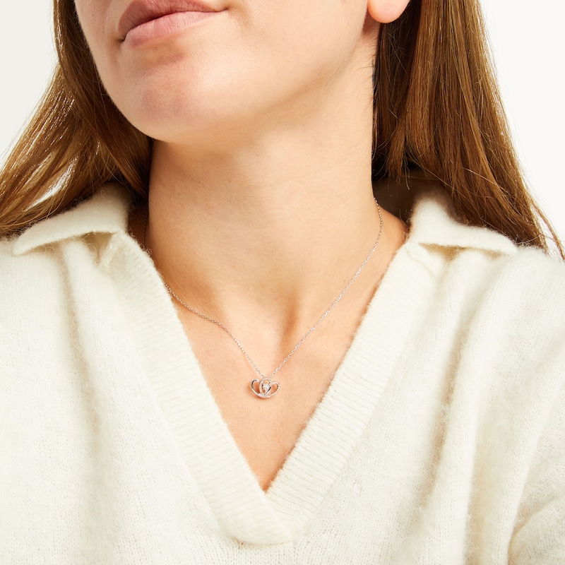 Main Image 2 of Diamond Heart Necklace 1/10 ct tw Round-Cut 10K Two-Tone Gold 18"