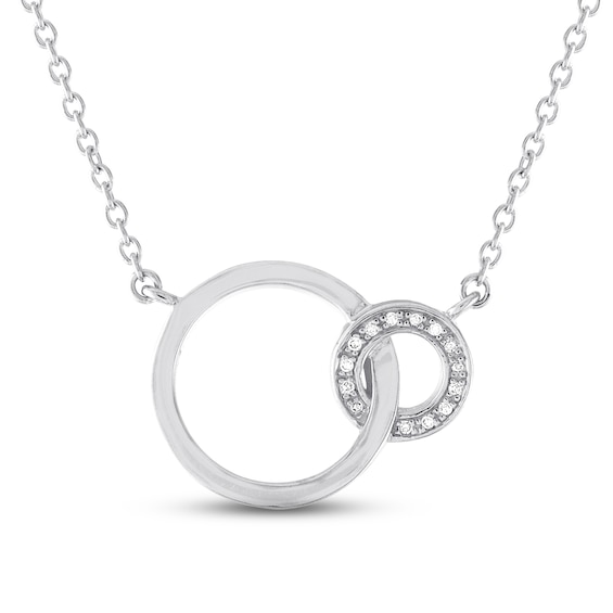 Interlocking Circles Necklace with Diamonds Sterling Silver