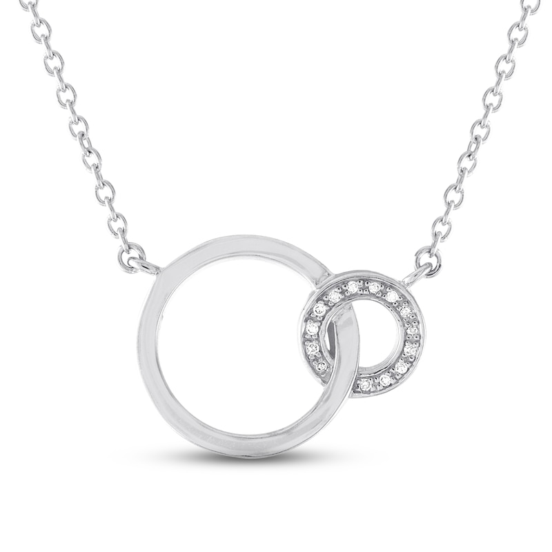Main Image 1 of Interlocking Circles Necklace with Diamonds Sterling Silver