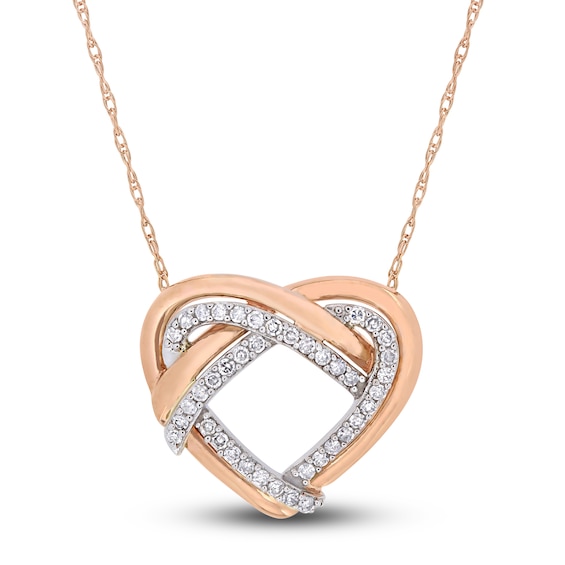 Diamond Heart Necklace 1/5 ct tw Round-Cut 10K Two-Tone Gold 17"
