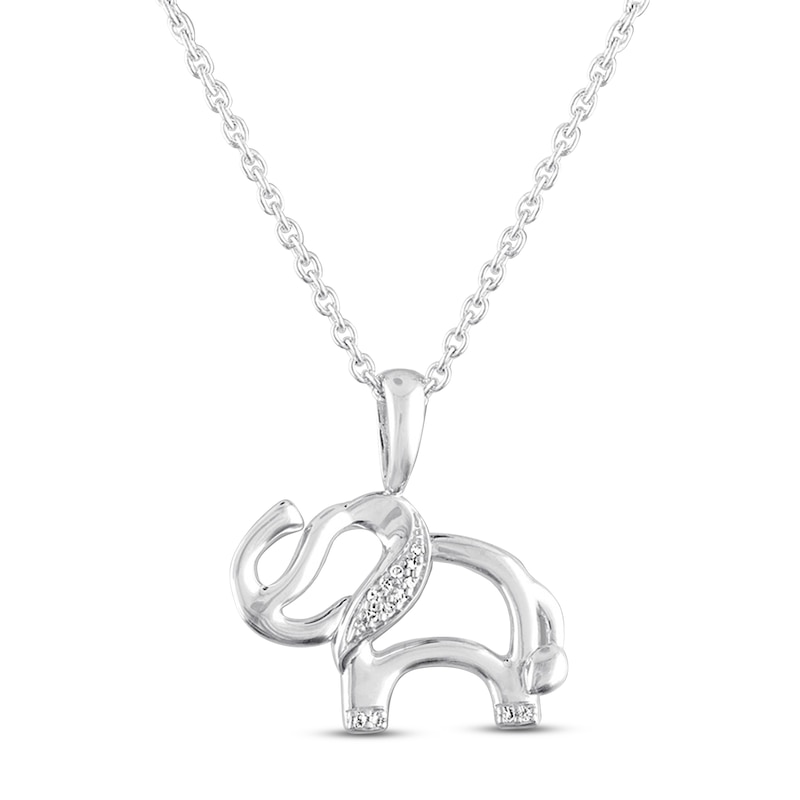 Main Image 1 of Elephant Necklace with Diamonds Sterling Silver