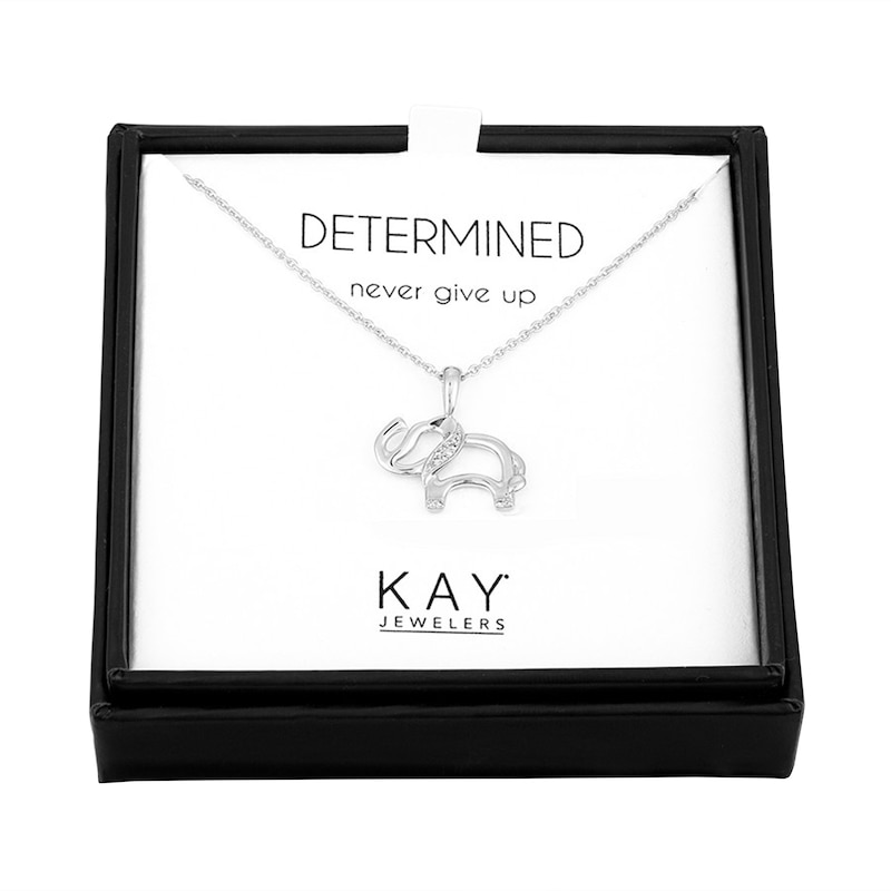 Main Image 3 of Elephant Necklace with Diamonds Sterling Silver