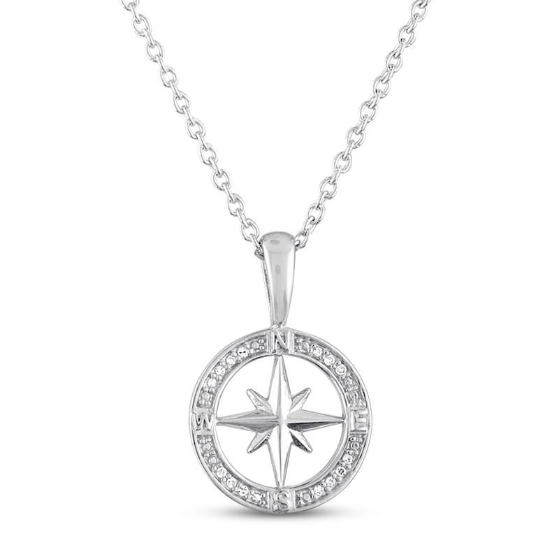 Main Image 1 of Compass Necklace with Diamonds Sterling Silver