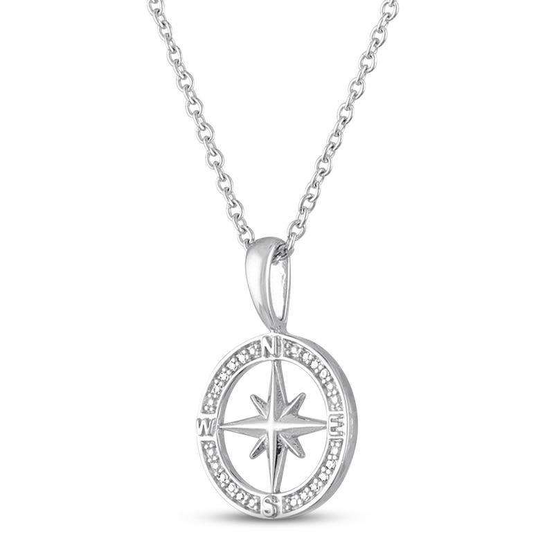 Main Image 2 of Compass Necklace with Diamonds Sterling Silver