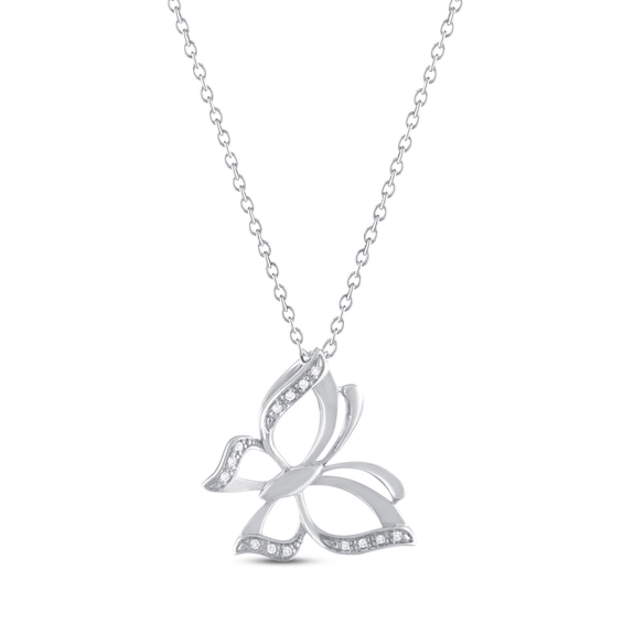 Diamond Butterfly Necklace Sterling Silver 18"