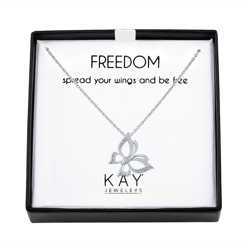 Main Image 4 of Diamond Butterfly Necklace Sterling Silver 18"