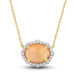 Opal & Diamond Necklace 1/10 ct tw Round-Cut 10K Yellow Gold 18&quot;