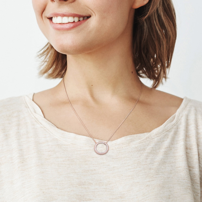 Main Image 2 of Diamond Circle Necklace 1/4 ct tw Round-Cut 14K Rose Gold 18"