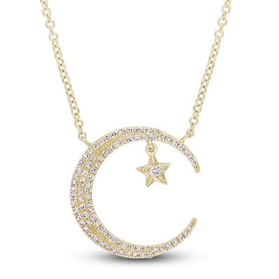 Diamond Moon & Star Necklace 1/5 ct tw Round-Cut 14K Yellow Gold 18"