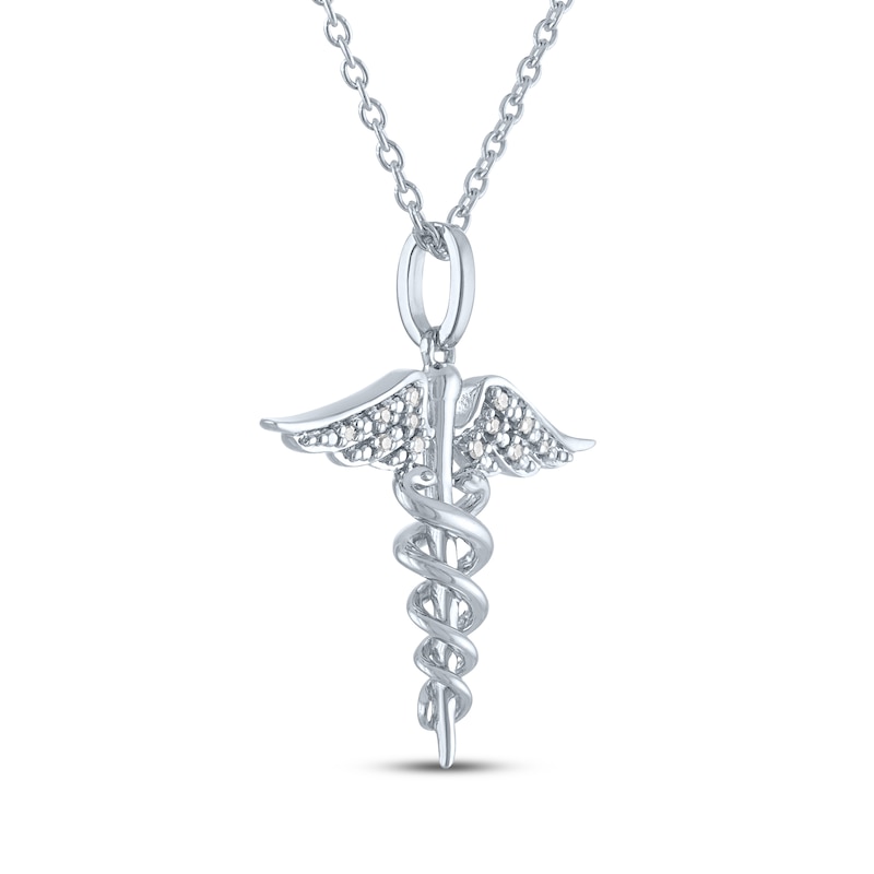 Diamond Caduceus Necklace Sterling Silver 18