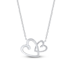 Diamond Double Heart Necklace 1/10 ct tw Round-cut Sterling Silver 18"