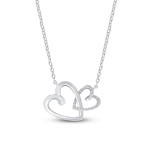 Diamond Double Heart Necklace 1/10 ct tw Round-cut Sterling Silver 18"