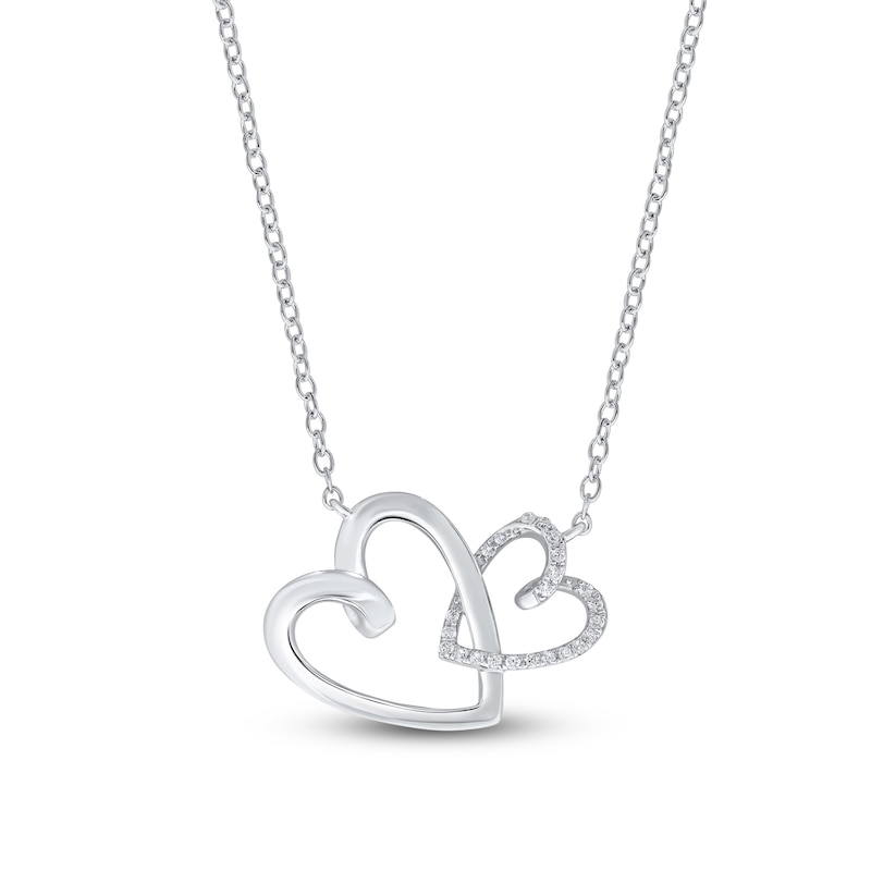 Main Image 1 of Diamond Double Heart Necklace 1/10 ct tw Round-cut Sterling Silver 18"
