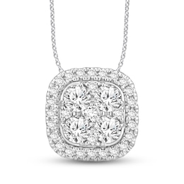 Multi-Diamond Necklace 1 ct tw Round-cut 14K White Gold 18"