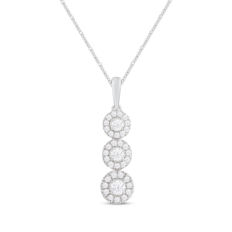 Main Image 1 of Diamond Three-Stone Necklace 1/3 ct tw Round-cut 10K White Gold 19"