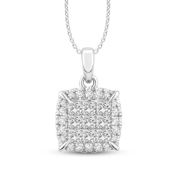 Diamond Necklace 3/4 ct tw Princess & Round-cut 10K White Gold 18"