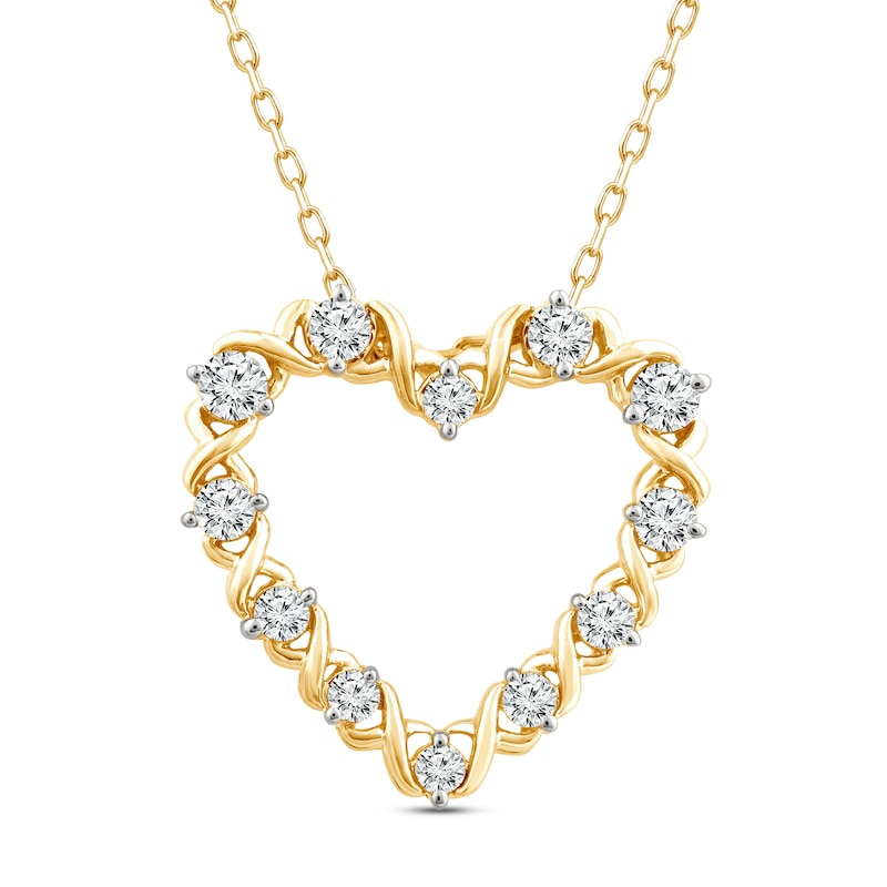 XO from KAY Diamond Heart Necklace 1/3 ct tw Round-cut 10K Yellow Gold 18"