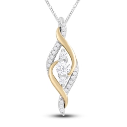 Diamond Necklace 1/5 ct tw Round-cut 10K Yellow Gold & Sterling Silver 19&quot;