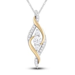 Diamond Necklace 1/5 ct tw Round-cut 10K Yellow Gold & Sterling Silver 19"