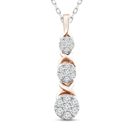 XO, from KAY Diamond 3-Stone Necklace 1/4 ct tw Sterling Silver & 10K Rose Gold 18&quot;