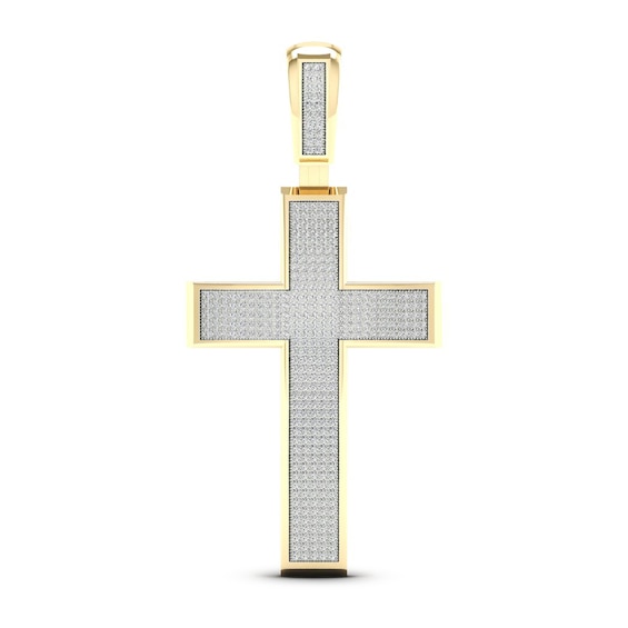 Men's Diamond Cross Charm 1 ct tw Round-cut 10K Yellow Gold