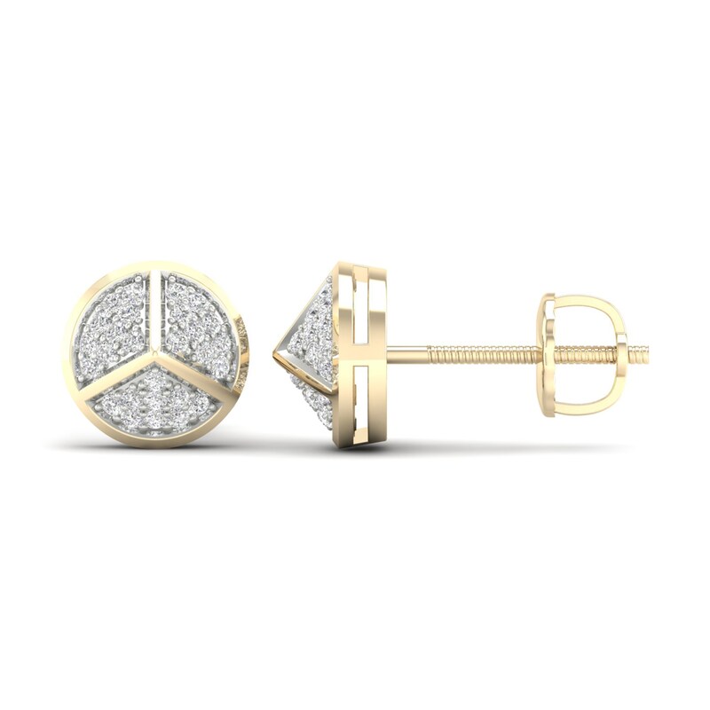 Main Image 2 of Men's Diamond Pyramid Stud Earrings 1/8 ct tw Round-cut 10K Yellow Gold