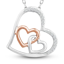 Diamond Heart Necklace 1/15 ct tw Round-cut Sterling Silver & 10K Rose Gold 18"