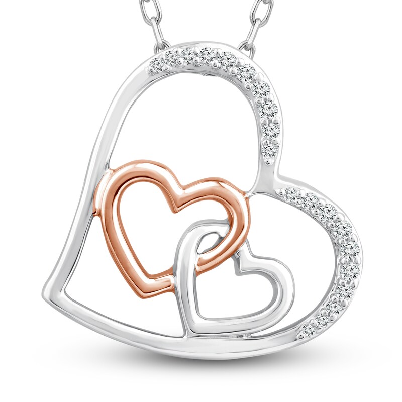 Main Image 1 of Diamond Heart Necklace 1/15 ct tw Round-cut Sterling Silver & 10K Rose Gold 18"