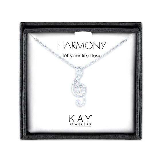 Diamond Treble Clef Necklace Sterling Silver 18"