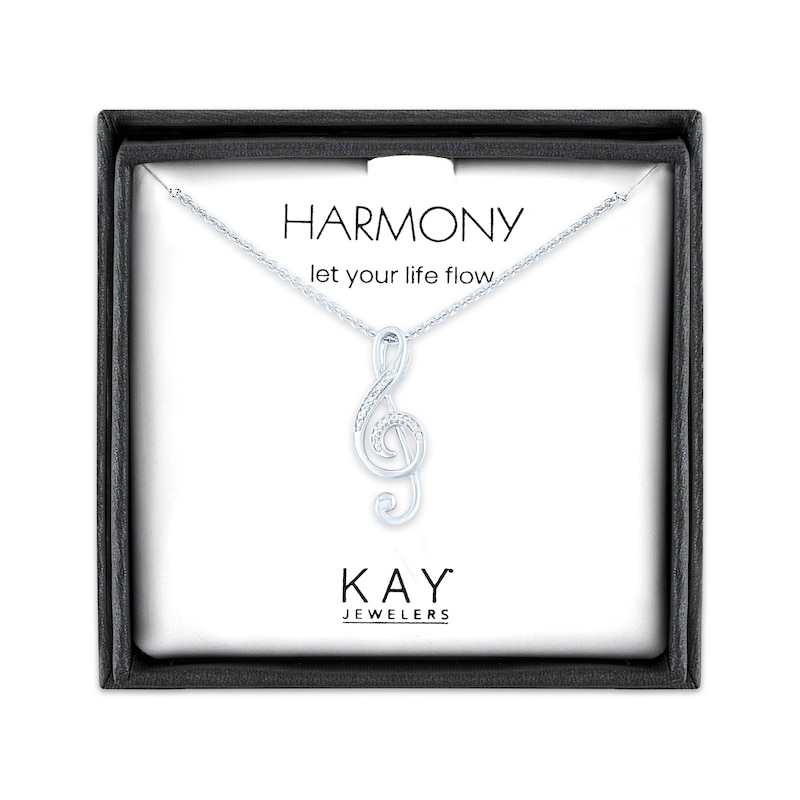 Main Image 1 of Diamond Treble Clef Necklace Sterling Silver 18"