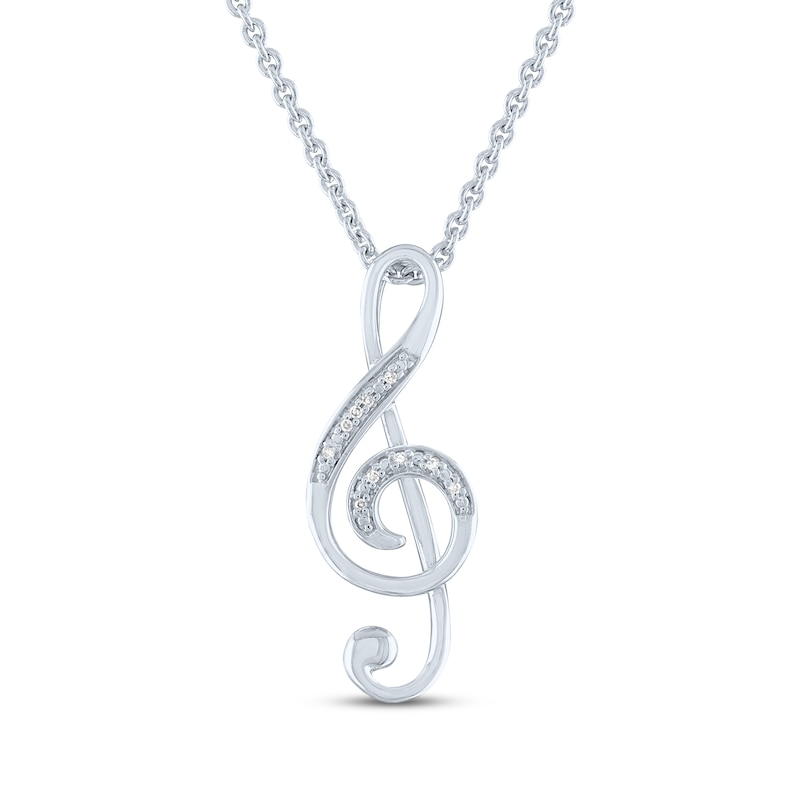 Main Image 2 of Diamond Treble Clef Necklace Sterling Silver 18"