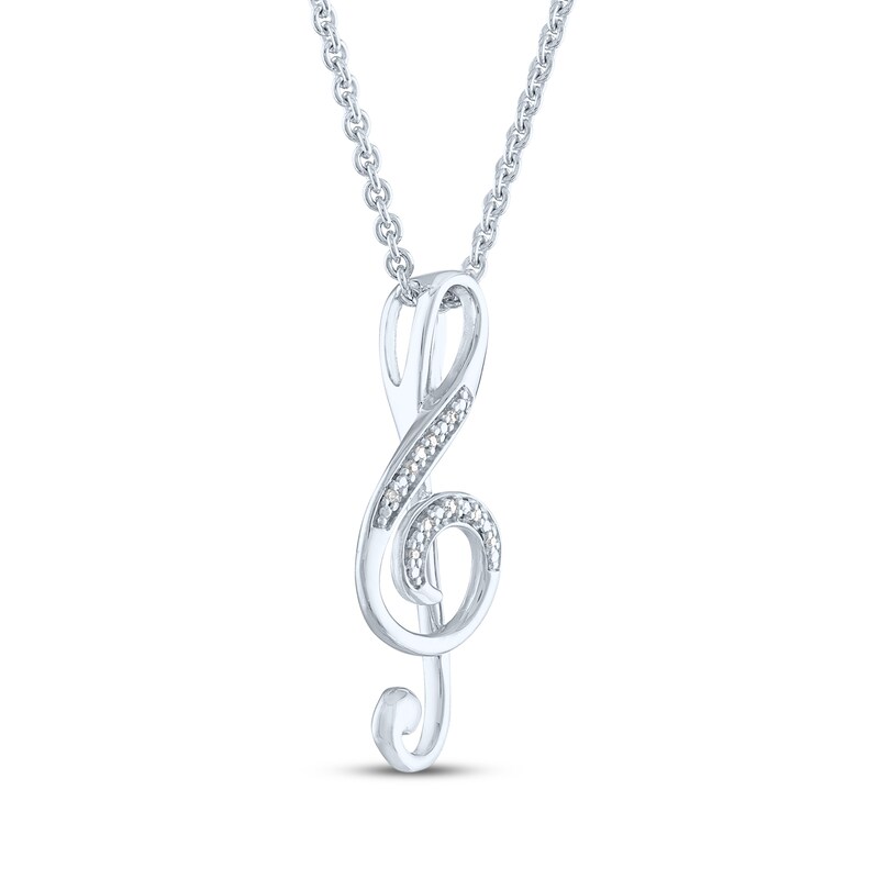 Main Image 3 of Diamond Treble Clef Necklace Sterling Silver 18"