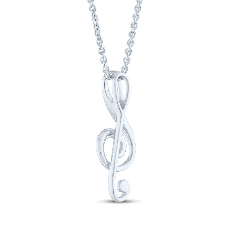 Main Image 4 of Diamond Treble Clef Necklace Sterling Silver 18"