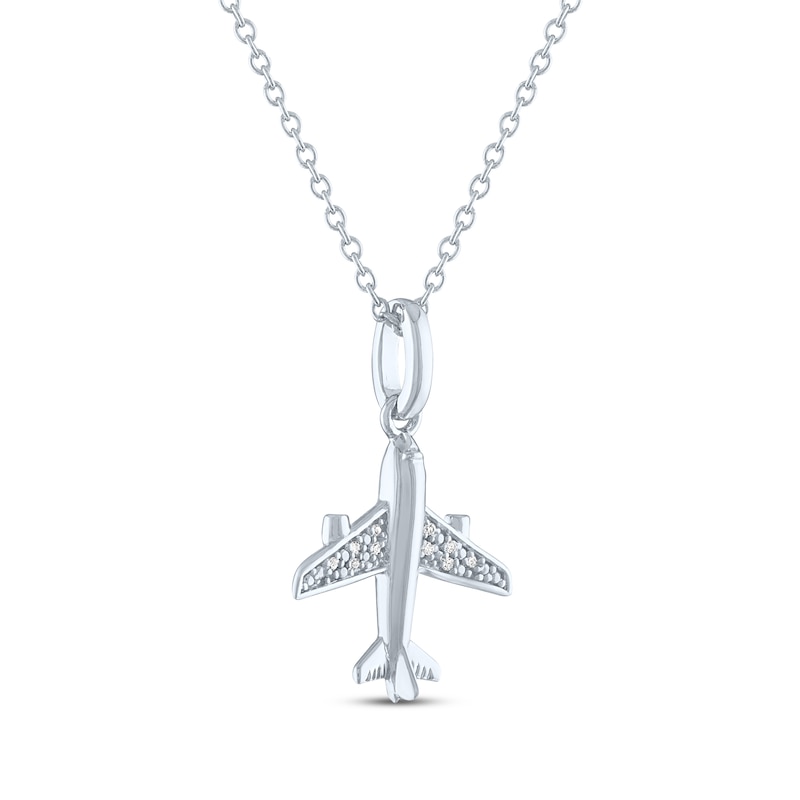 Diamond Airplane Necklace Sterling Silver 18"
