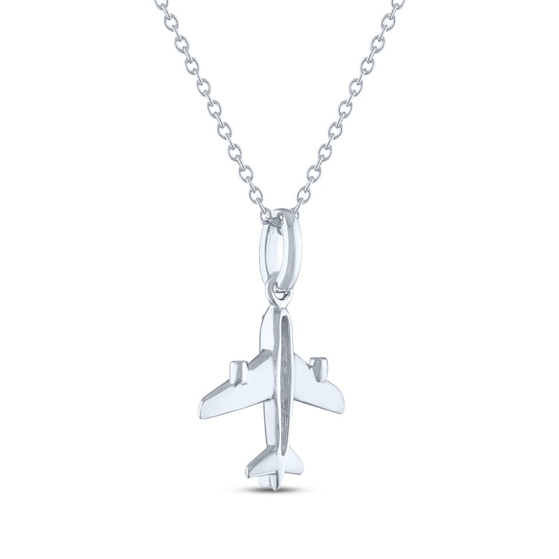 Diamond Airplane Necklace Sterling Silver 18"