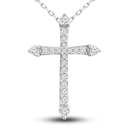 Diamond Cross Necklace 1/4 ct tw Round-cut 10K White Gold 18"