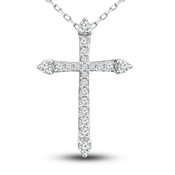 Diamond Cross Necklace 1/4 ct tw Round-cut 10K White Gold 18"