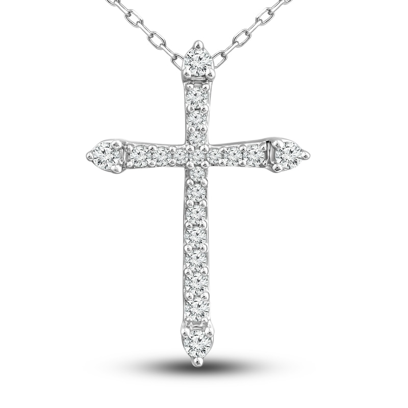 Main Image 1 of Diamond Cross Necklace 1/4 ct tw Round-cut 10K White Gold 18"