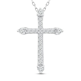 Diamond Cross Necklace 1/2 ct tw Round-cut 10K White Gold 18"