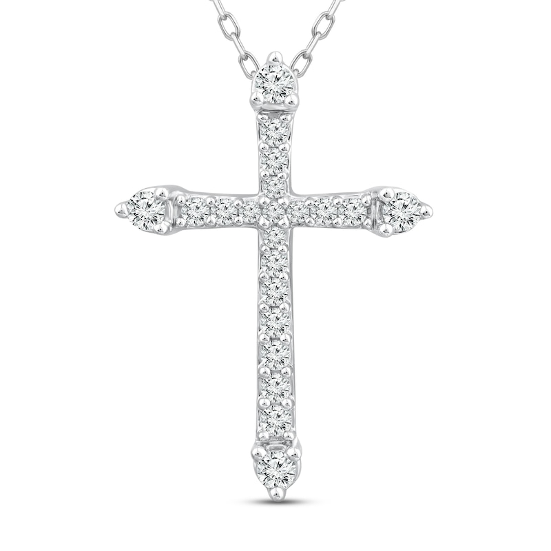 Main Image 1 of Diamond Cross Necklace 1/2 ct tw Round-cut 10K White Gold 18"